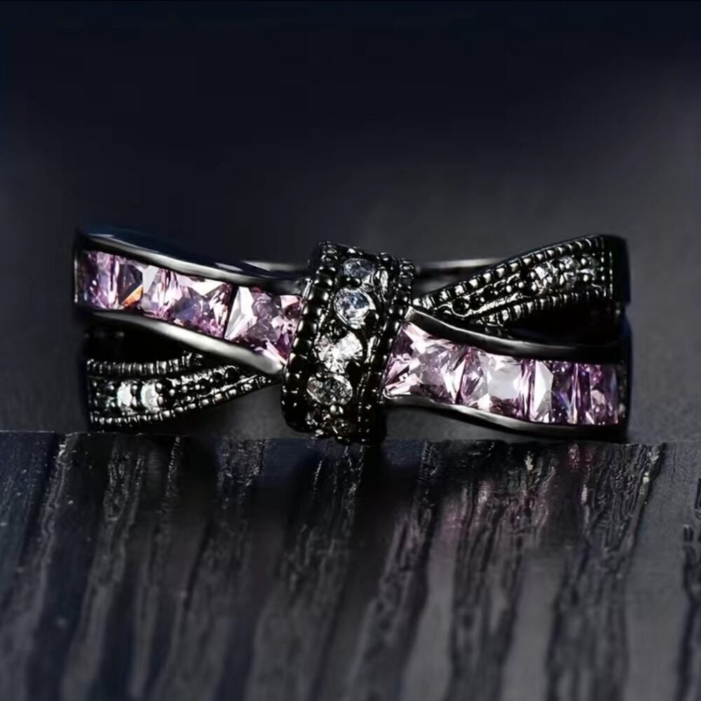 Gothic Style Ring Trendy X Shape Knot Design Inlaid Shining Zircons SIZE 7